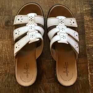 Clarks Leisa Boho Flower Slide Womens 7 White Comfort Cushion Strappy Sandal